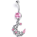 BodyCandy Pink Clear Gem Flower Moon Dangle Belly Ring — main product shot