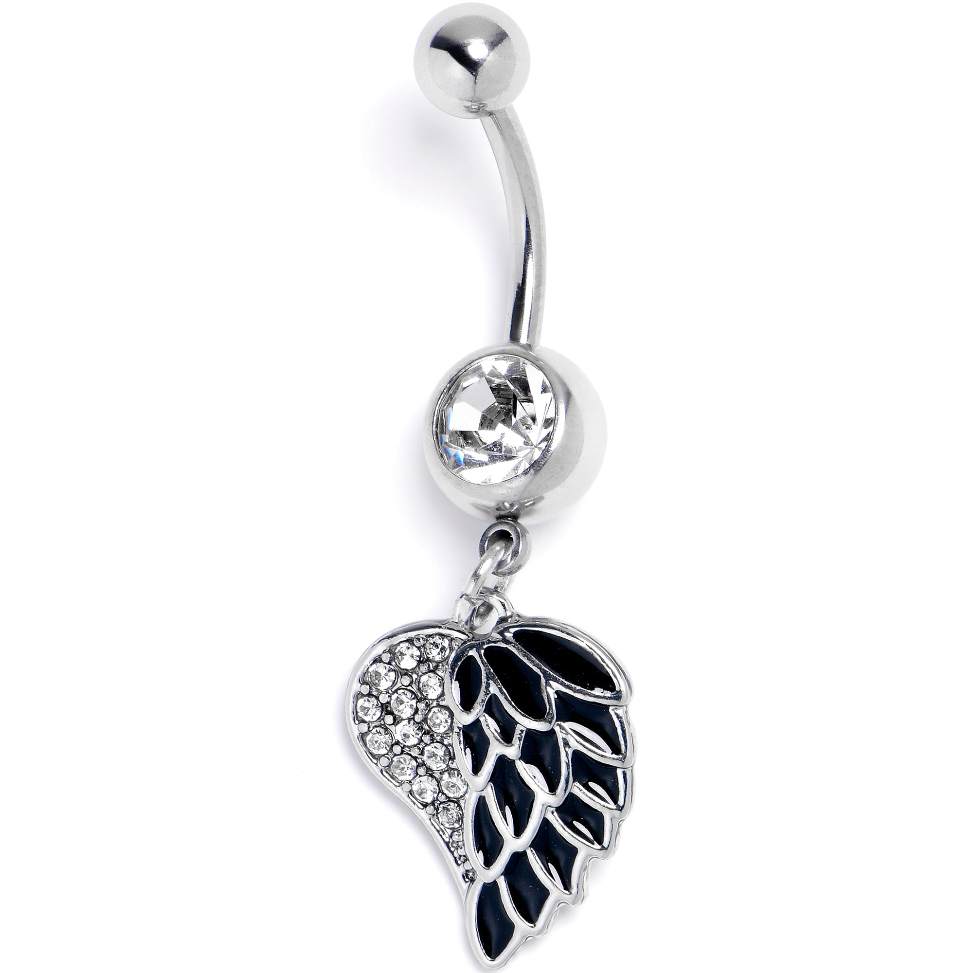 BodyCandy Black Heavenly Heart Angel Wings Dangle Belly Ring — main product shot