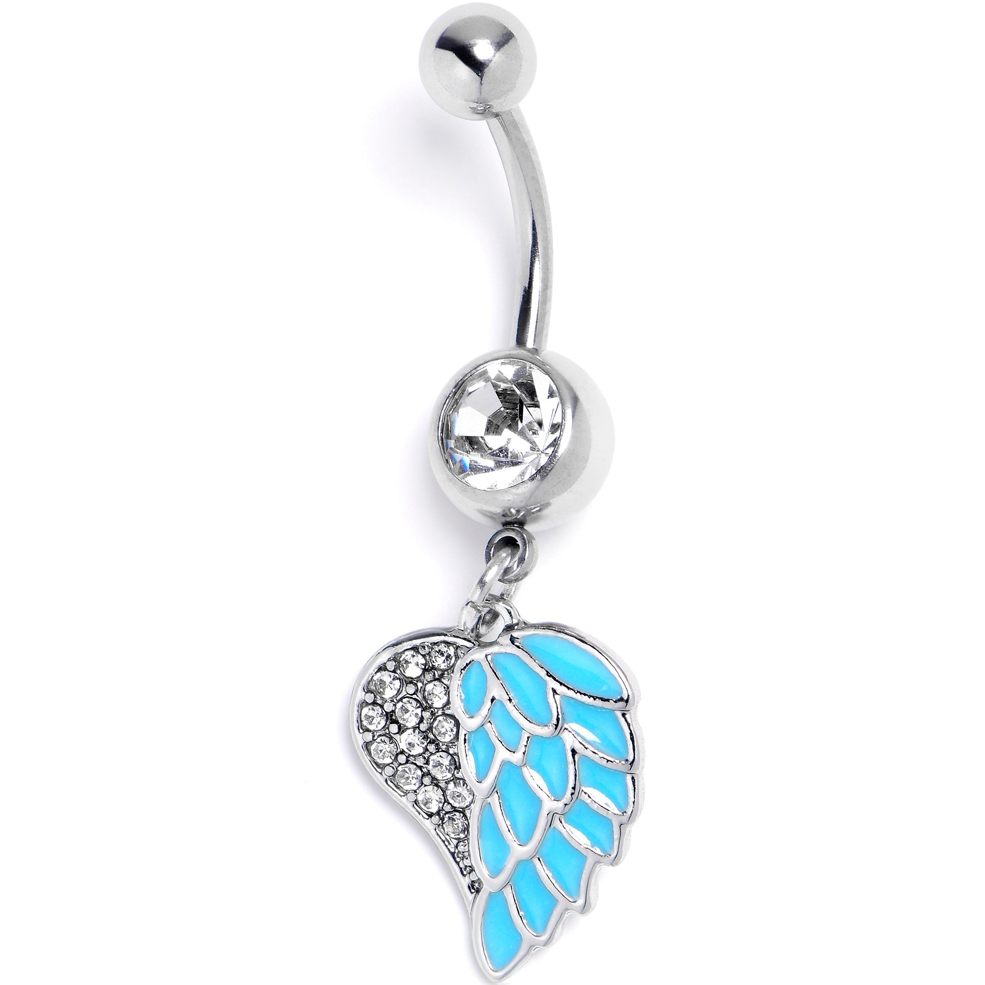 BodyCandy Blue Heavenly Heart Angel Wings Dangle Belly Ring — main product shot