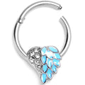 BodyCandy 16G 3/8 Blue Heavenly Heart Angel Wings Hinged Segment Ring — main product shot