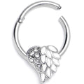 BodyCandy 16G 3/8 White Heavenly Heart Angel Wings Hinged Segment Ring — main product shot