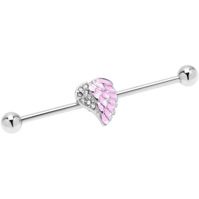 14G Pink Heavenly Heart Angel Wings Industrial Barbell 38mm