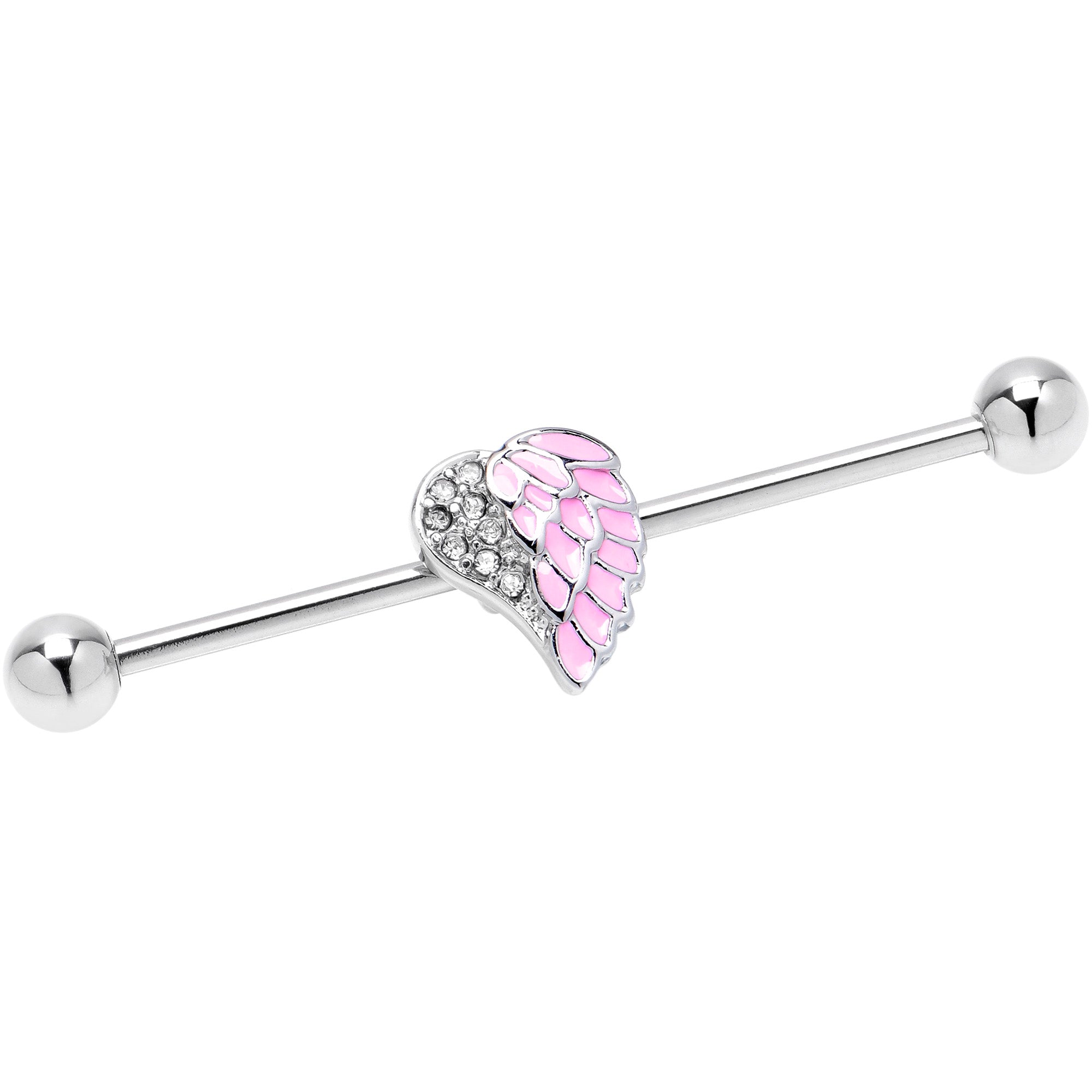 BodyCandy 14G Pink Heavenly Heart Angel Wings Industrial Barbell 38mm — main product shot