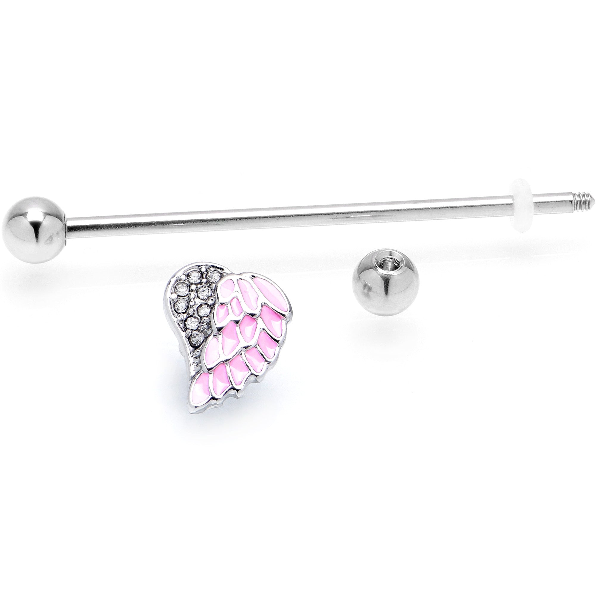 BodyCandy 14G Pink Heavenly Heart Angel Wings Industrial Barbell 38mm — detail close-up