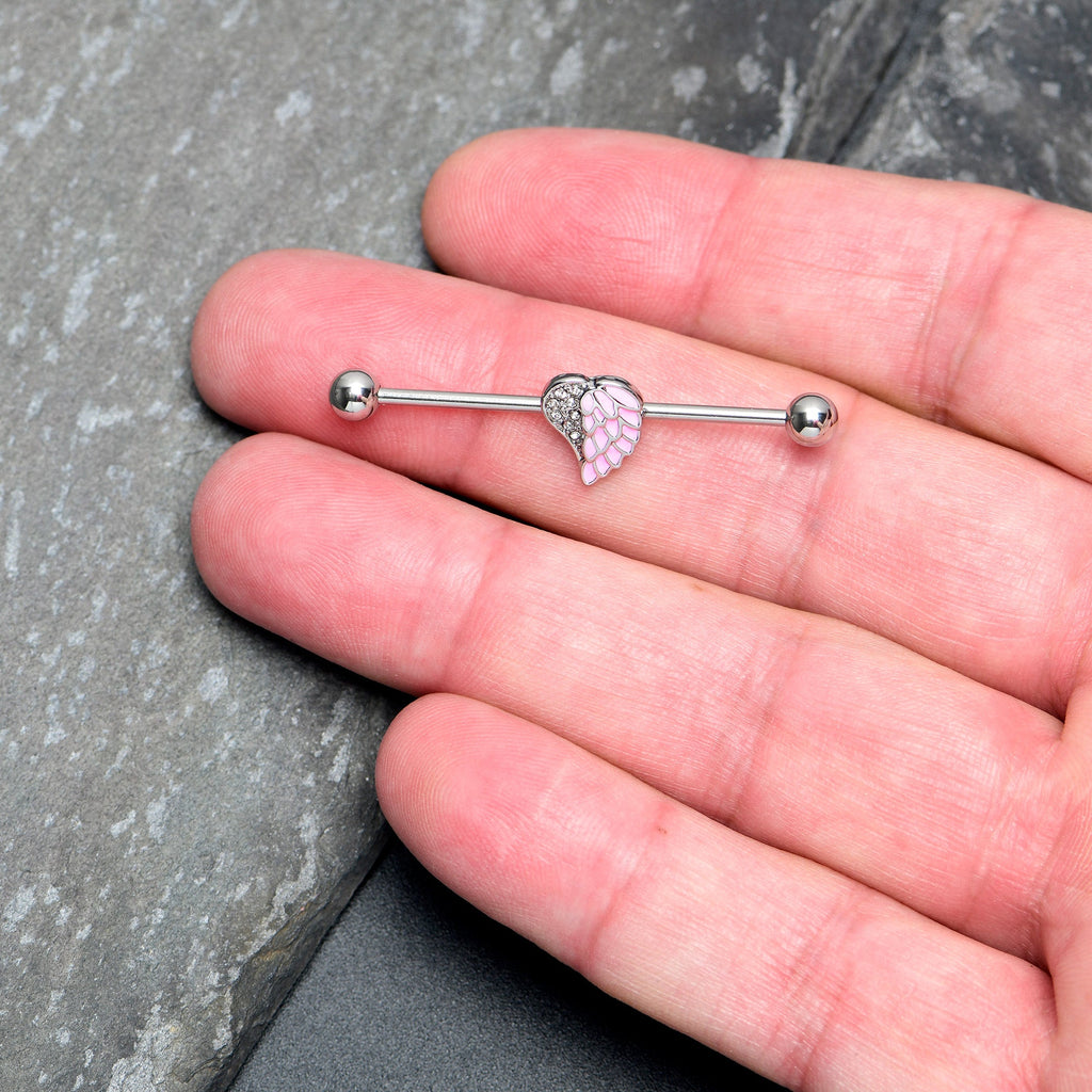 BodyCandy 14G Pink Heavenly Heart Angel Wings Industrial Barbell 38mm — lifestyle context