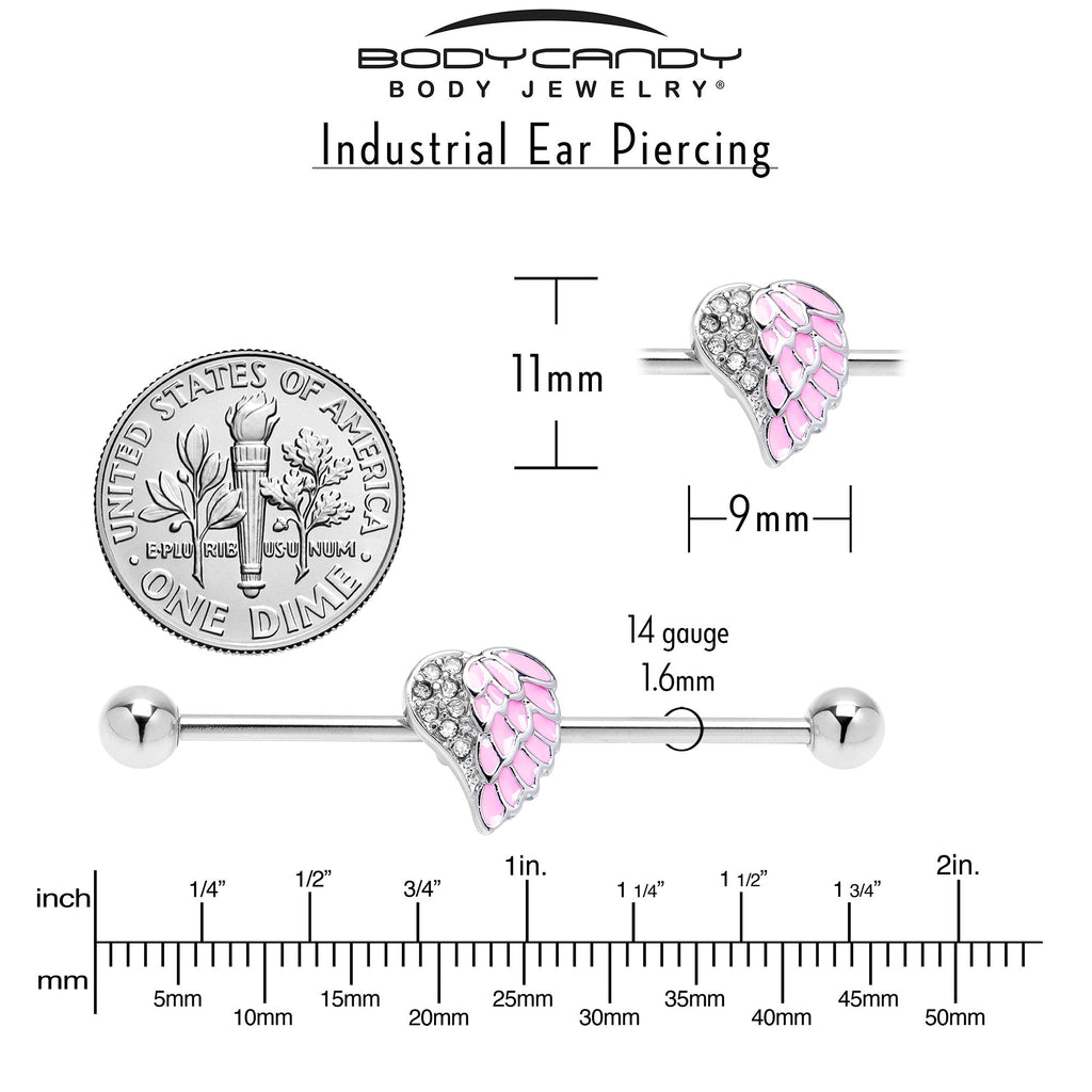 BodyCandy 14G Pink Heavenly Heart Angel Wings Industrial Barbell 38mm — side view