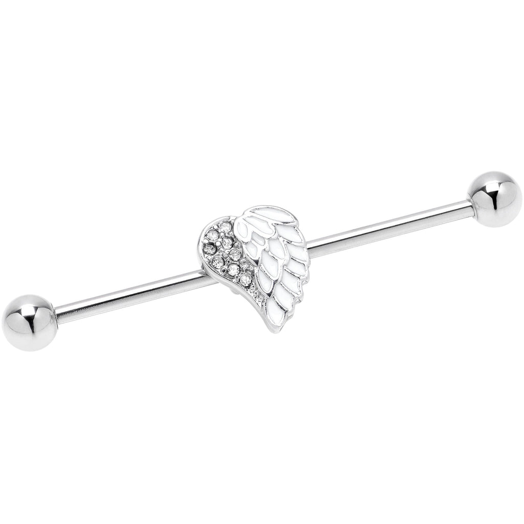 BodyCandy 14G White Heavenly Heart Angel Wings Industrial Barbell 38mm — main product shot