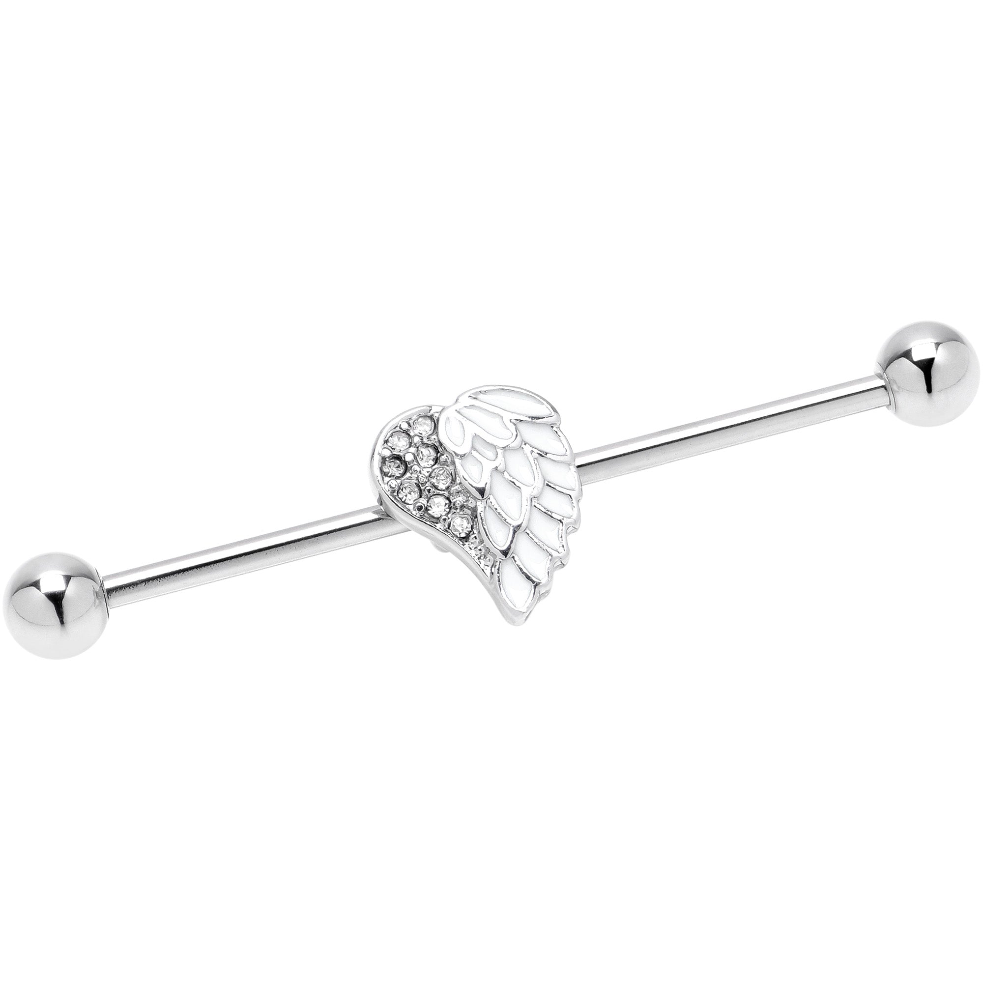 BodyCandy 14G White Heavenly Heart Angel Wings Industrial Barbell 38mm — main product shot