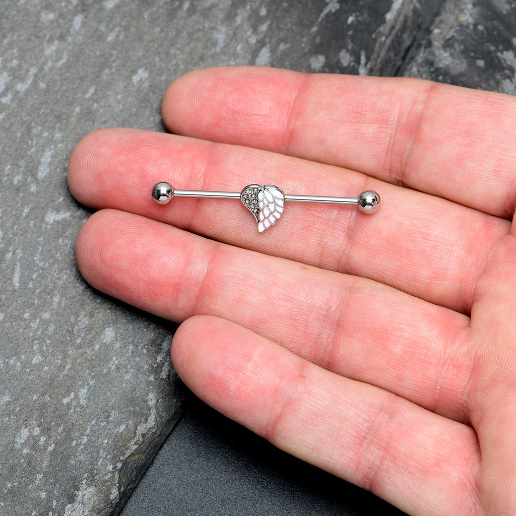 BodyCandy 14G White Heavenly Heart Angel Wings Industrial Barbell 38mm — lifestyle context