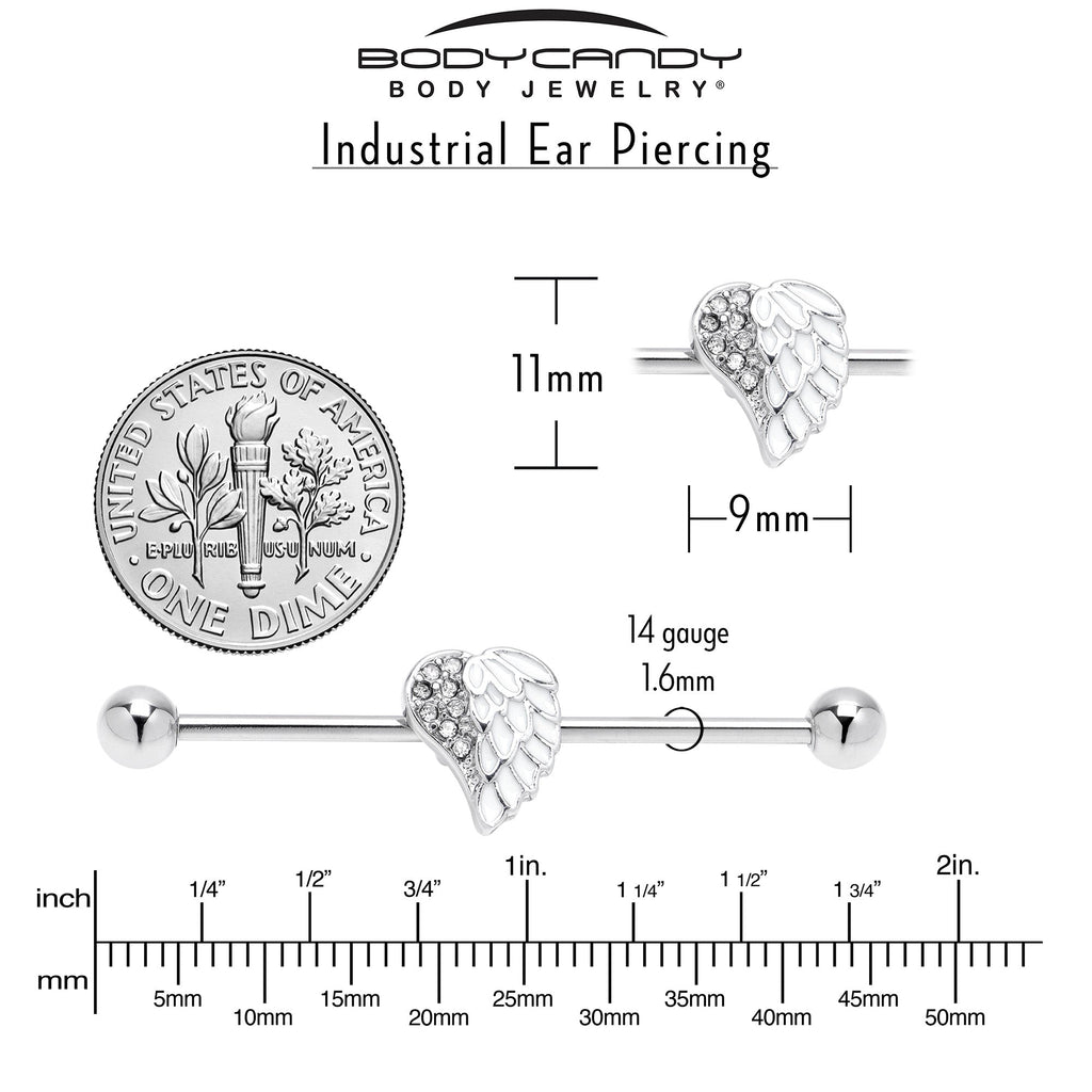 BodyCandy 14G White Heavenly Heart Angel Wings Industrial Barbell 38mm — side view