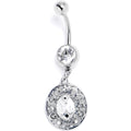 BodyCandy Clear Gem Flower Oval Elegance Dangle Belly Ring — main product shot