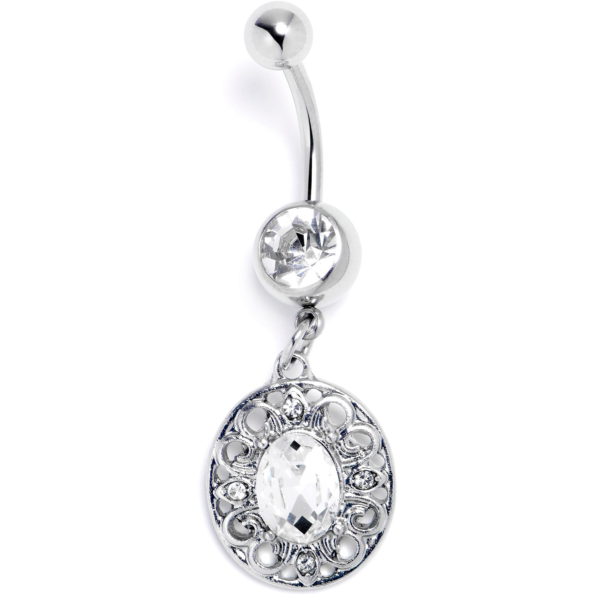 BodyCandy Clear Gem Flower Oval Elegance Dangle Belly Ring — main product shot