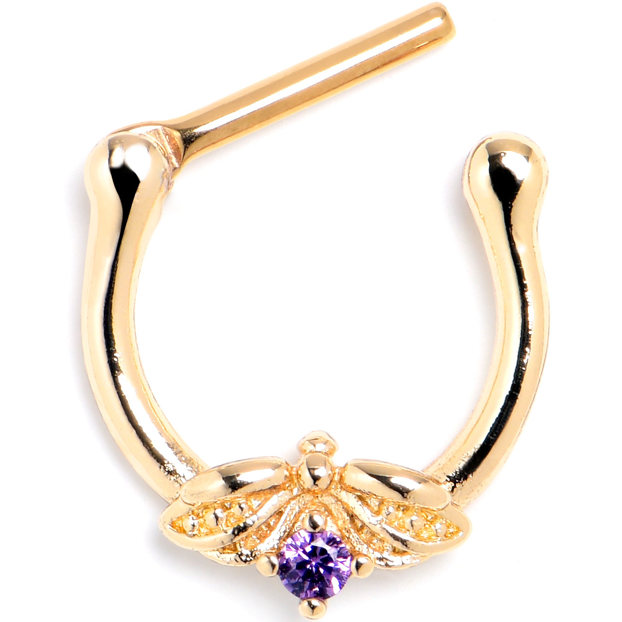 BodyCandy 16G 5/16 Purple Gem Gold Tone Beauty Bug Cartilage Clicker — detail close-up