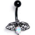 BodyCandy Aurora Clear Gem Black Gothic Butterfly Belly Ring — main product shot