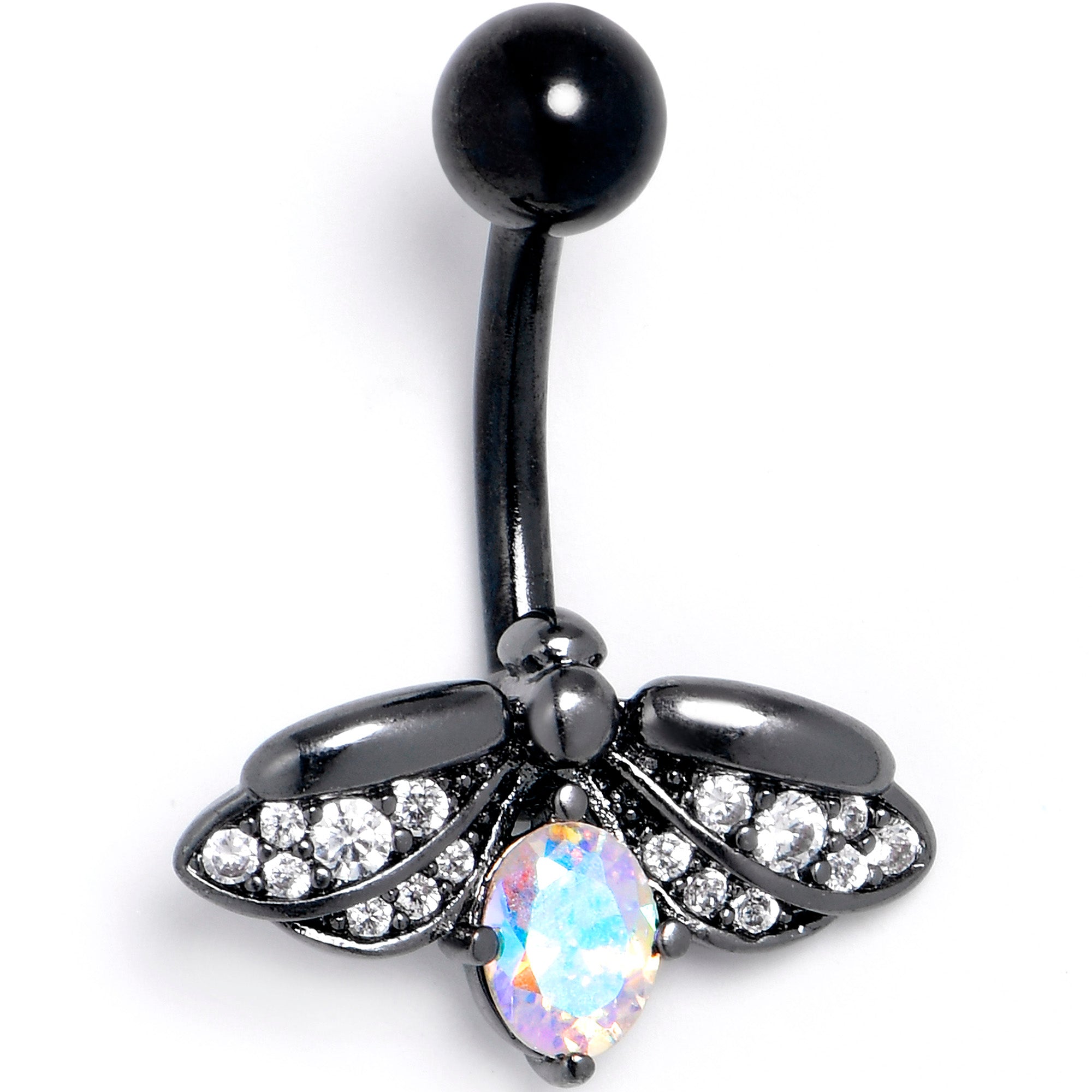 BodyCandy Aurora Clear Gem Black Gothic Butterfly Belly Ring — main product shot