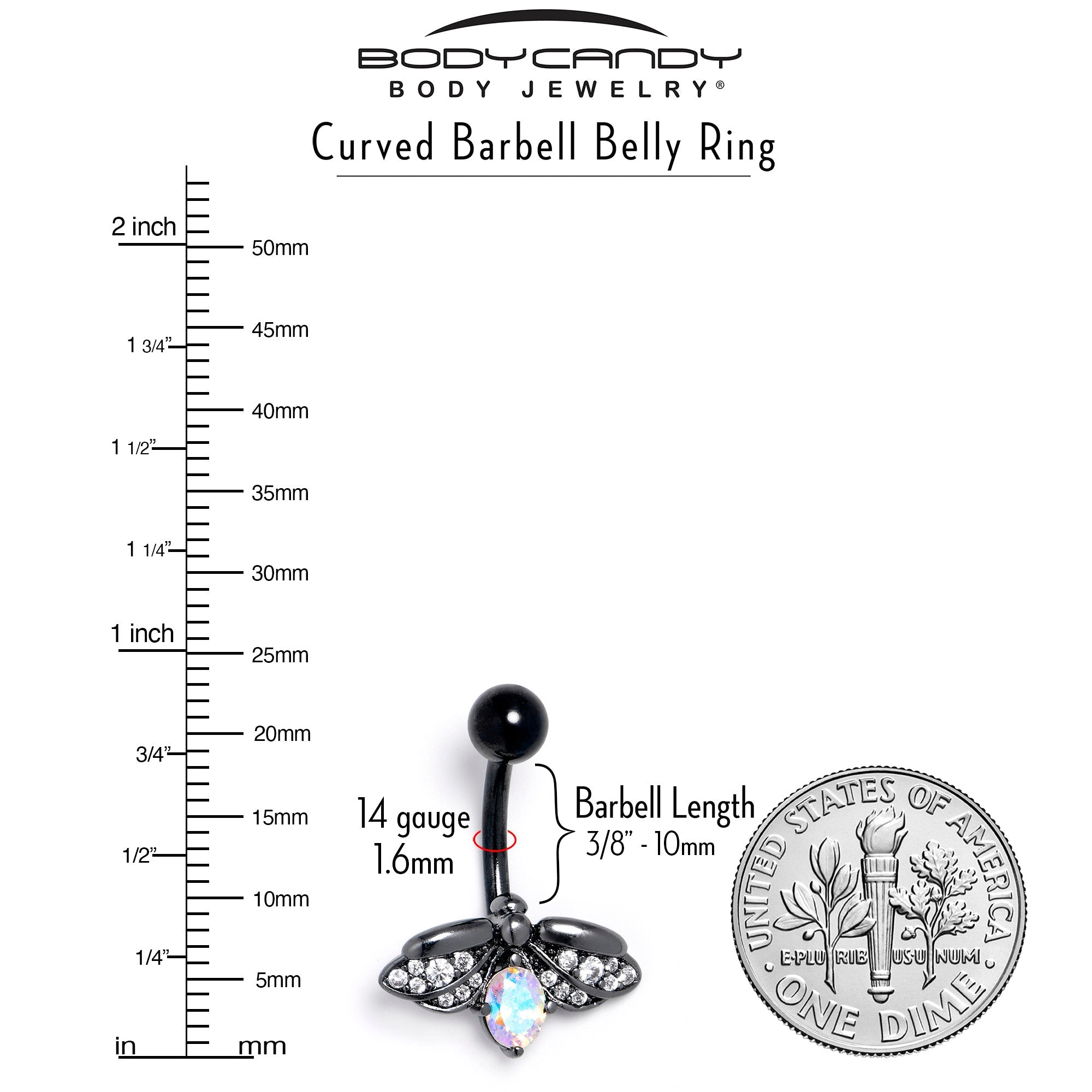 BodyCandy Aurora Clear Gem Black Gothic Butterfly Belly Ring — lifestyle context