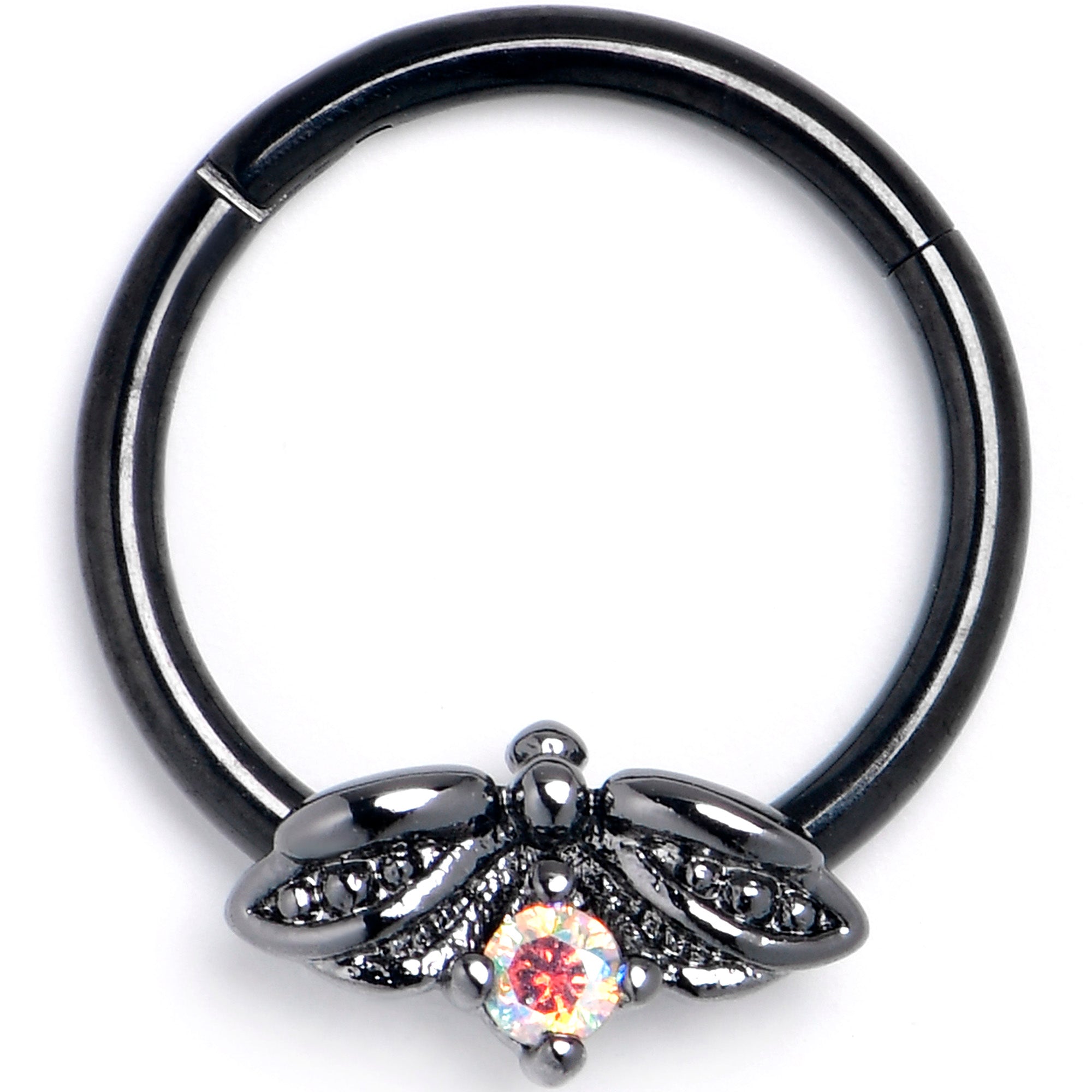 BodyCandy 16G 3/8 Aurora Gem Black Beauty Bug Hinged Segment Ring — main product shot