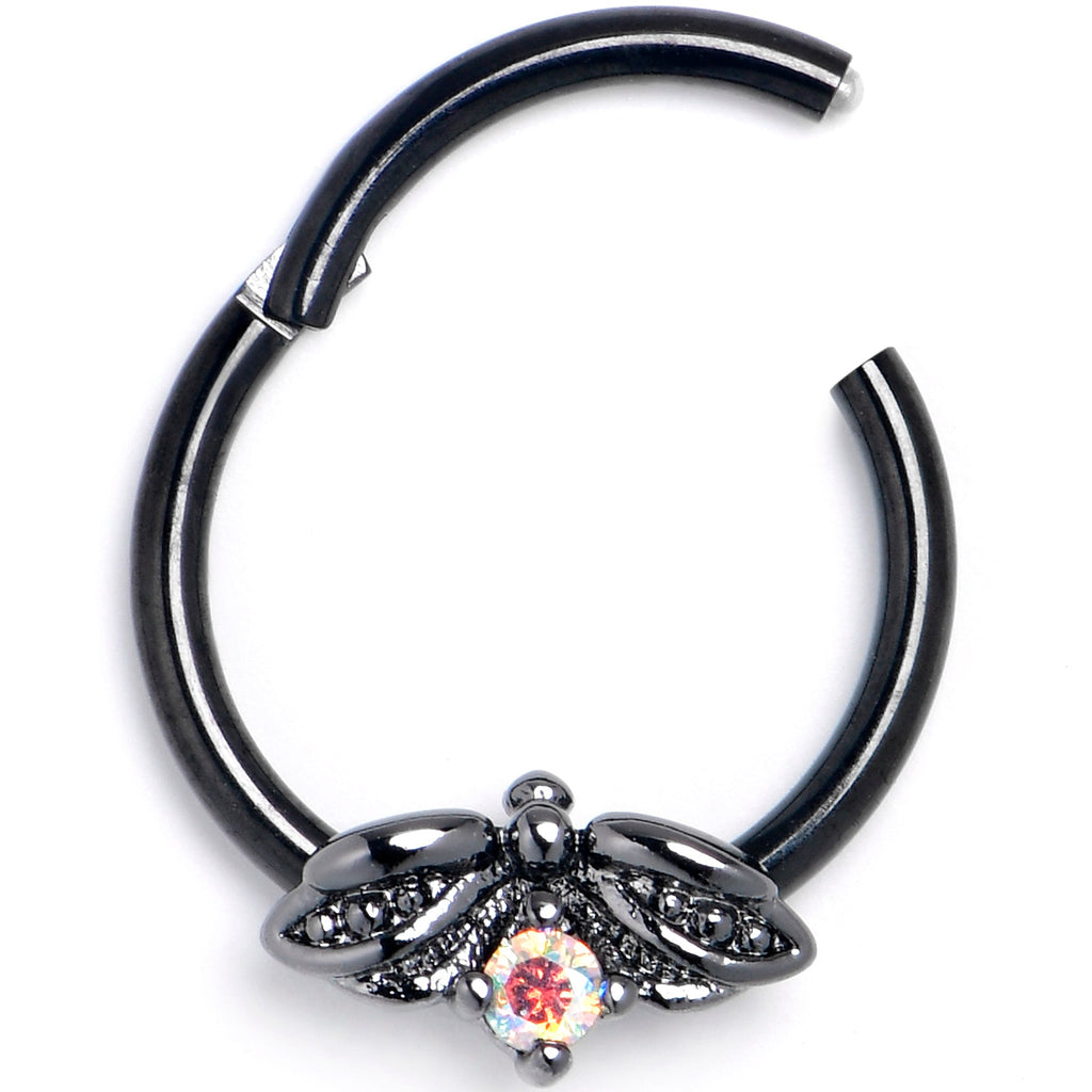 BodyCandy 16G 3/8 Aurora Gem Black Beauty Bug Hinged Segment Ring — detail close-up
