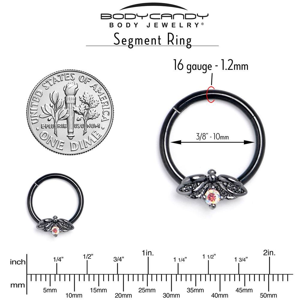 BodyCandy 16G 3/8 Aurora Gem Black Beauty Bug Hinged Segment Ring — side view
