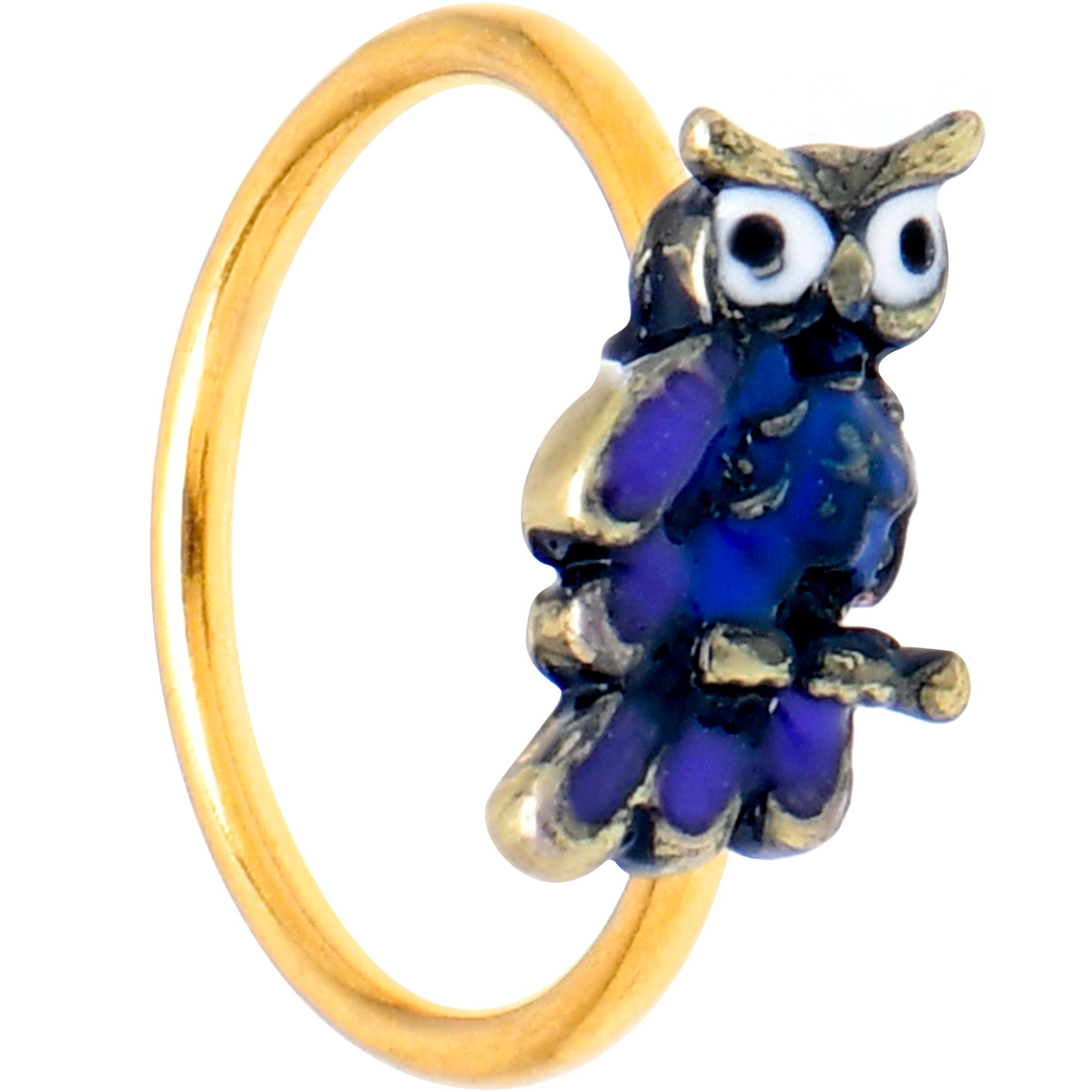 BodyCandy 20G 5/16 Gold Tone Regal Owl Blue Nose Hoop — main product shot