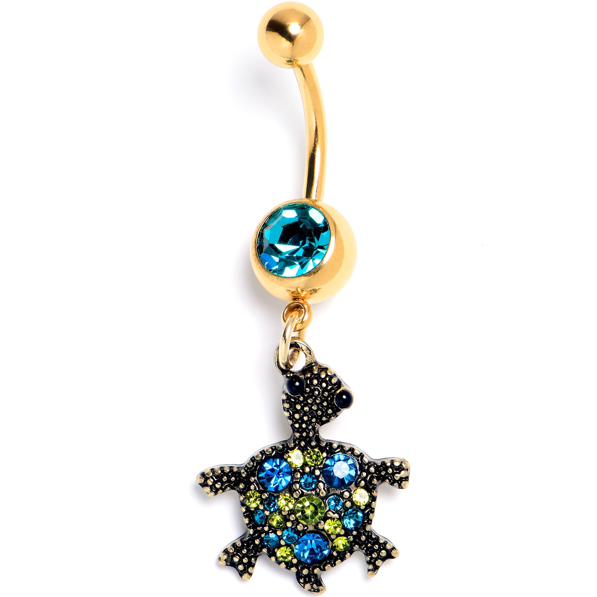 BodyCandy Blue Gem Gold Tone Sweet Sea Turtle Dangle Belly Ring — main product shot