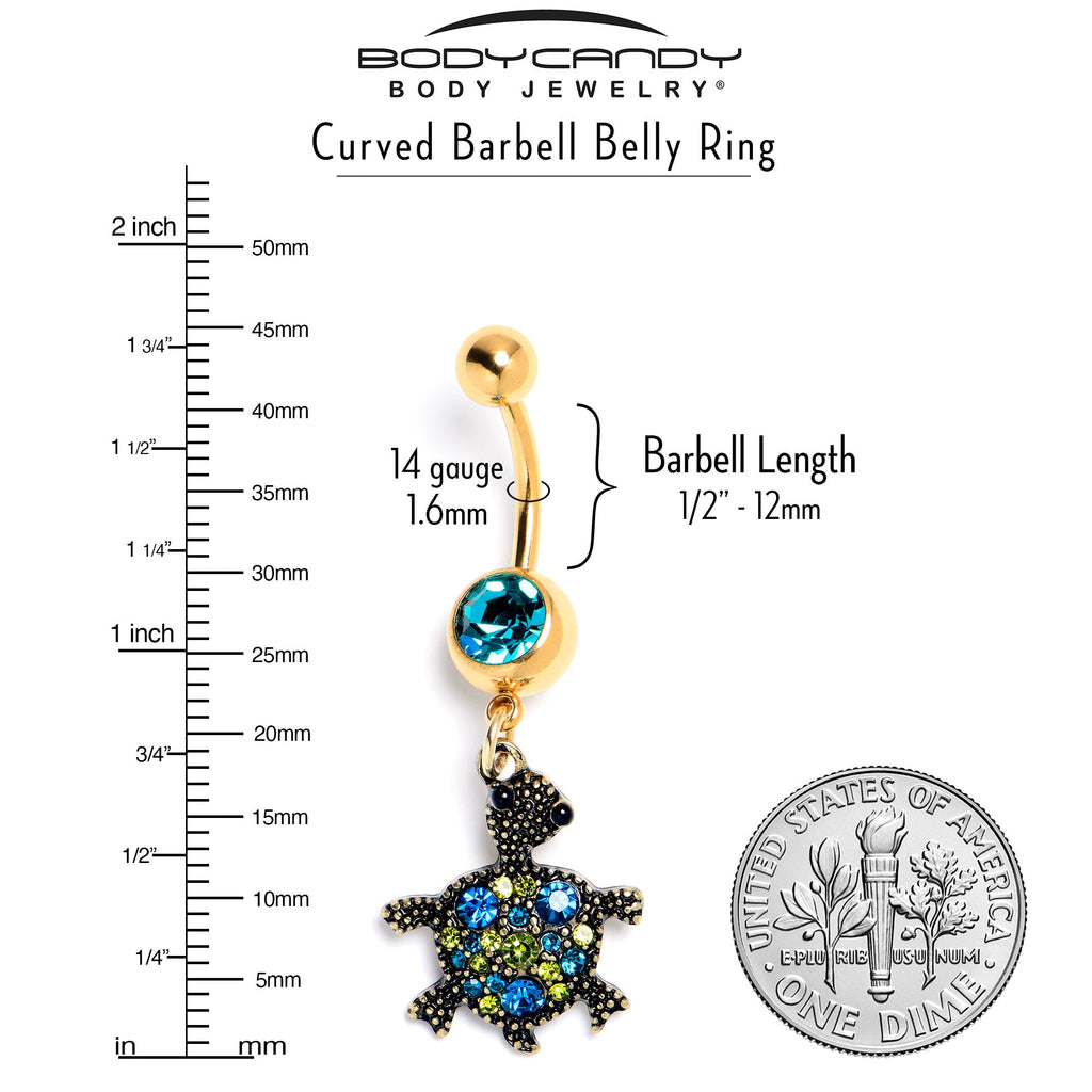 BodyCandy Blue Gem Gold Tone Sweet Sea Turtle Dangle Belly Ring — lifestyle context