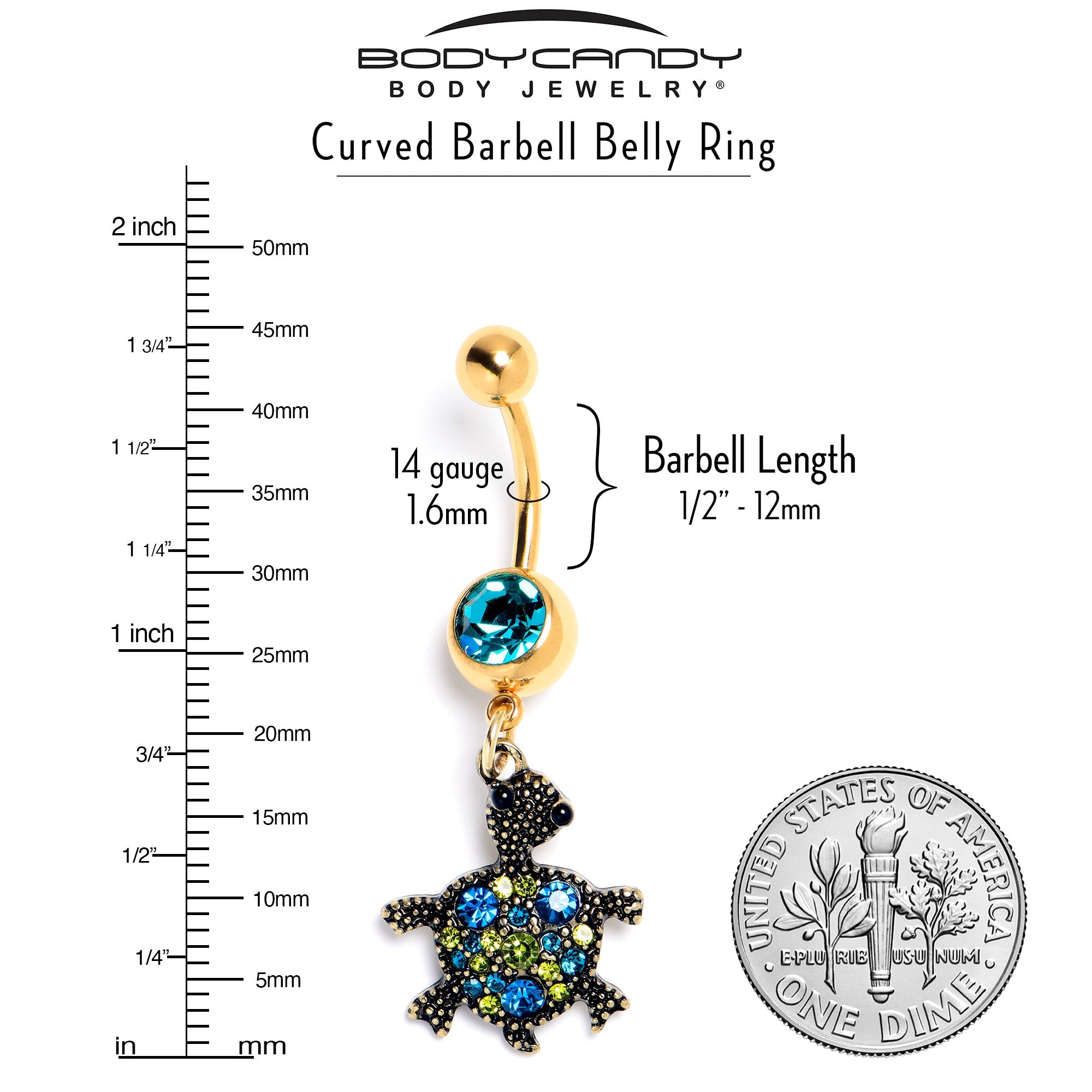 BodyCandy Blue Gem Gold Tone Sweet Sea Turtle Dangle Belly Ring — lifestyle context