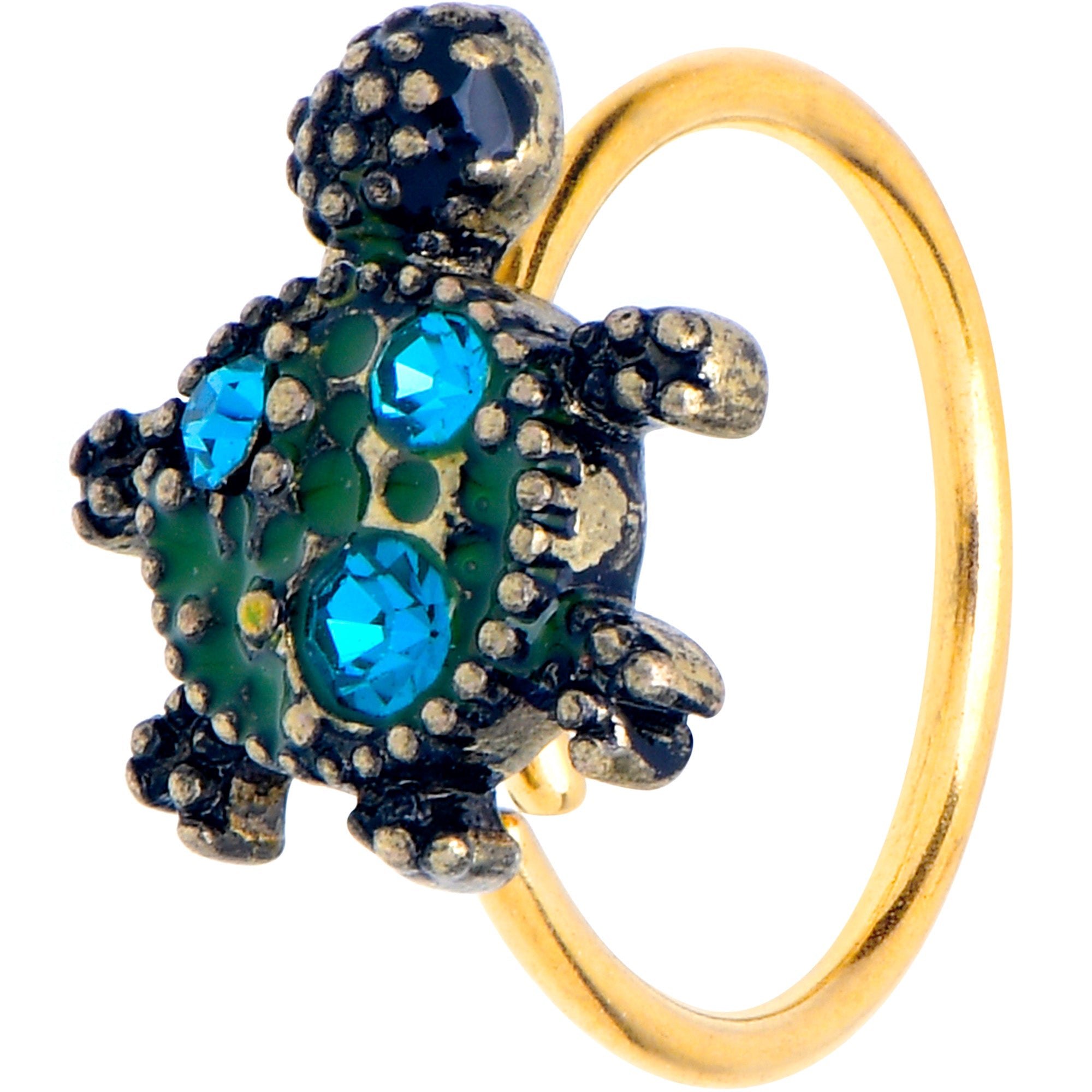 BodyCandy 20G 5/16 Blue Gem Gold Tone Sweet Sea Turtle Nose Hoop — main product shot