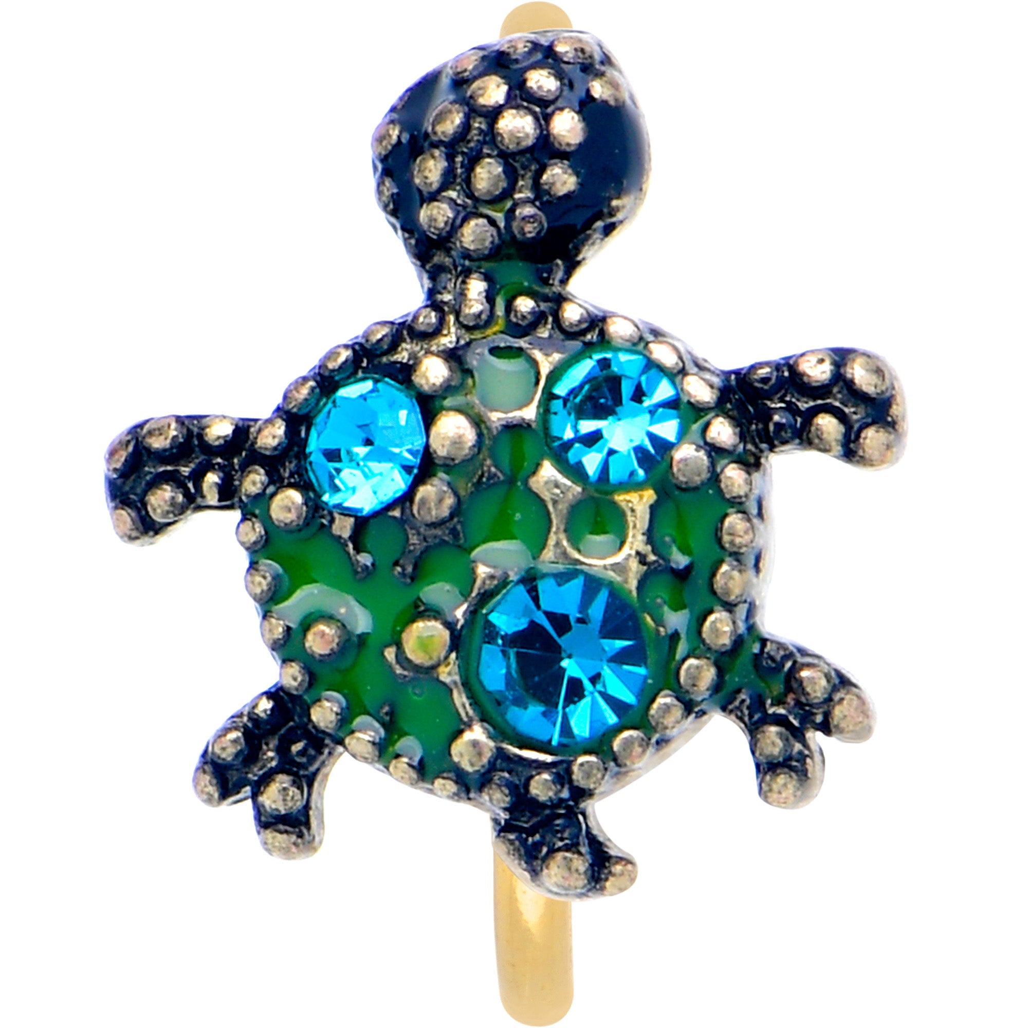 BodyCandy 20G 5/16 Blue Gem Gold Tone Sweet Sea Turtle Nose Hoop — detail close-up