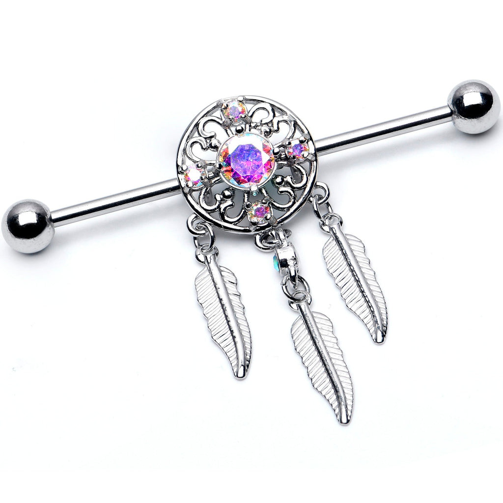 BodyCandy 14G Aurora CZ Gem  Dreamcatcher Dangle Industrial Barbell 38mm — main product shot