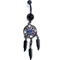 BodyCandy Aurora Clear CZ Gem Black Dreamcatcher Feather Dangle Belly Ring — main product shot