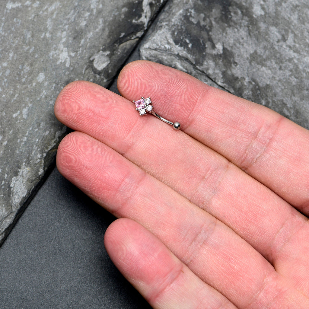 BodyCandy 16G 5/15 Clear Pink CZ Gem  Rhombus Riot Curved Eyebrow Ring — lifestyle context