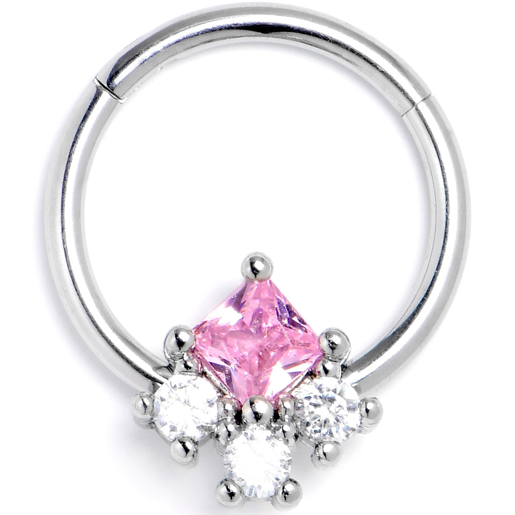 BodyCandy 16G 3/8 Pink Clear CZ Gem Rhombus Riot Hinged Segment Ring — main product shot