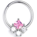 BodyCandy 16G 3/8 Pink Clear CZ Gem Rhombus Riot Hinged Segment Ring — main product shot