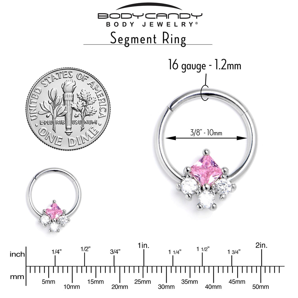 BodyCandy 16G 3/8 Pink Clear CZ Gem Rhombus Riot Hinged Segment Ring — side view