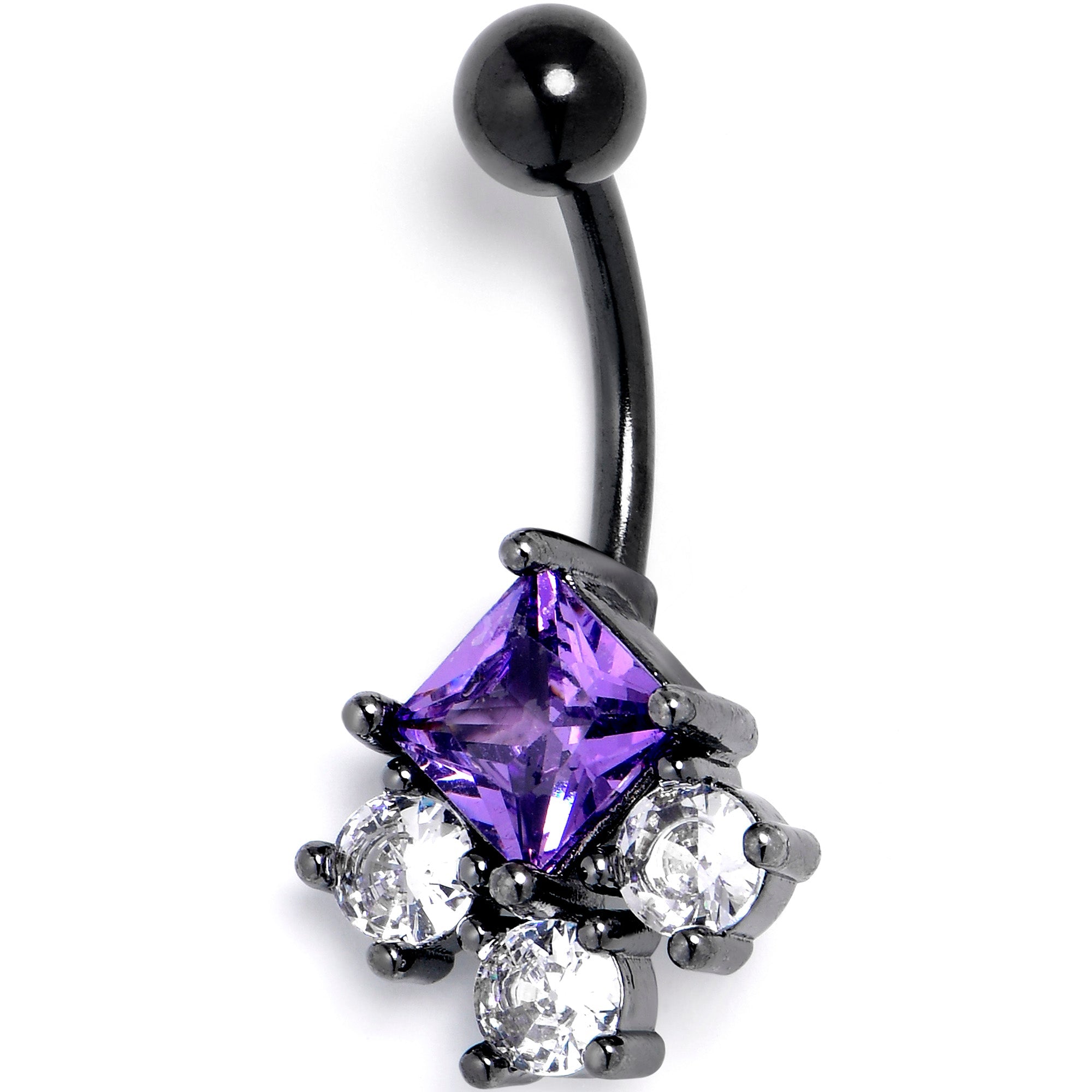 BodyCandy Clear Purple CZ Gem Black Rhombus Riot Belly Ring — main product shot