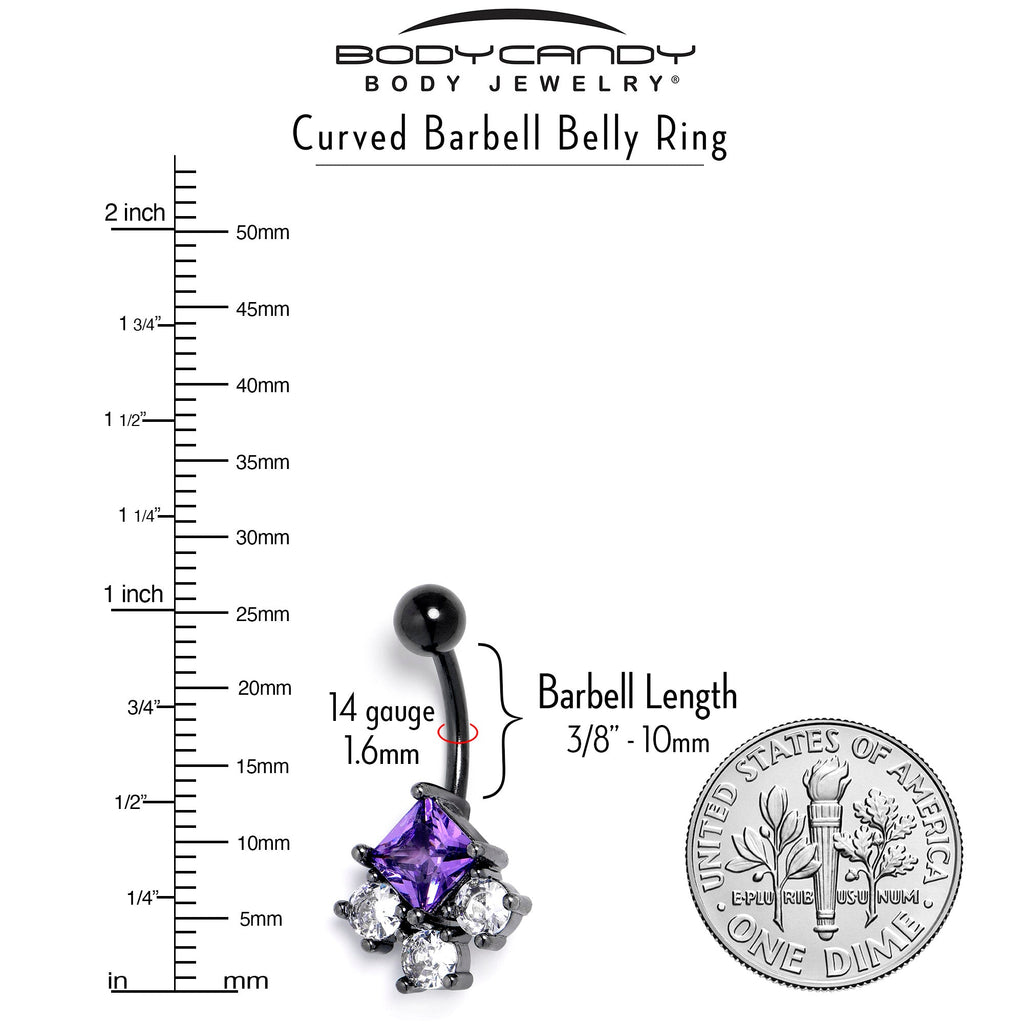 BodyCandy Clear Purple CZ Gem Black Rhombus Riot Belly Ring — lifestyle context