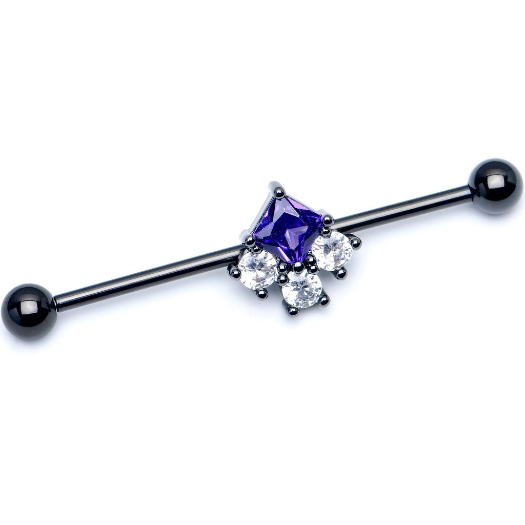 BodyCandy 14G Clear Purple CZ Gem Black Rhombus Riot Industrial Barbell 38mm — main product shot