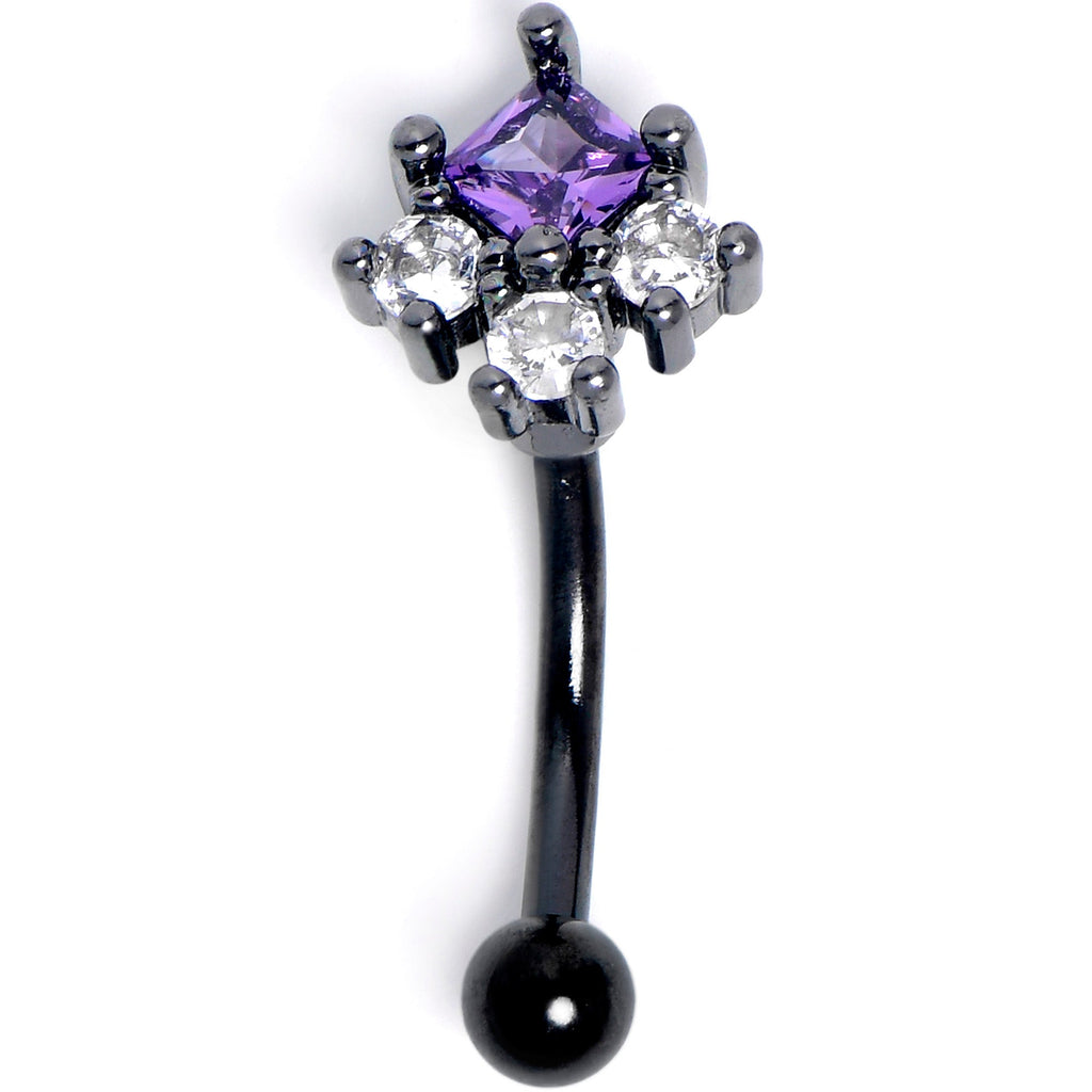 BodyCandy 16G 5/15 Clear Purple CZ Gem Black Rhombus Riot Curved Eyebrow Ring — main product shot
