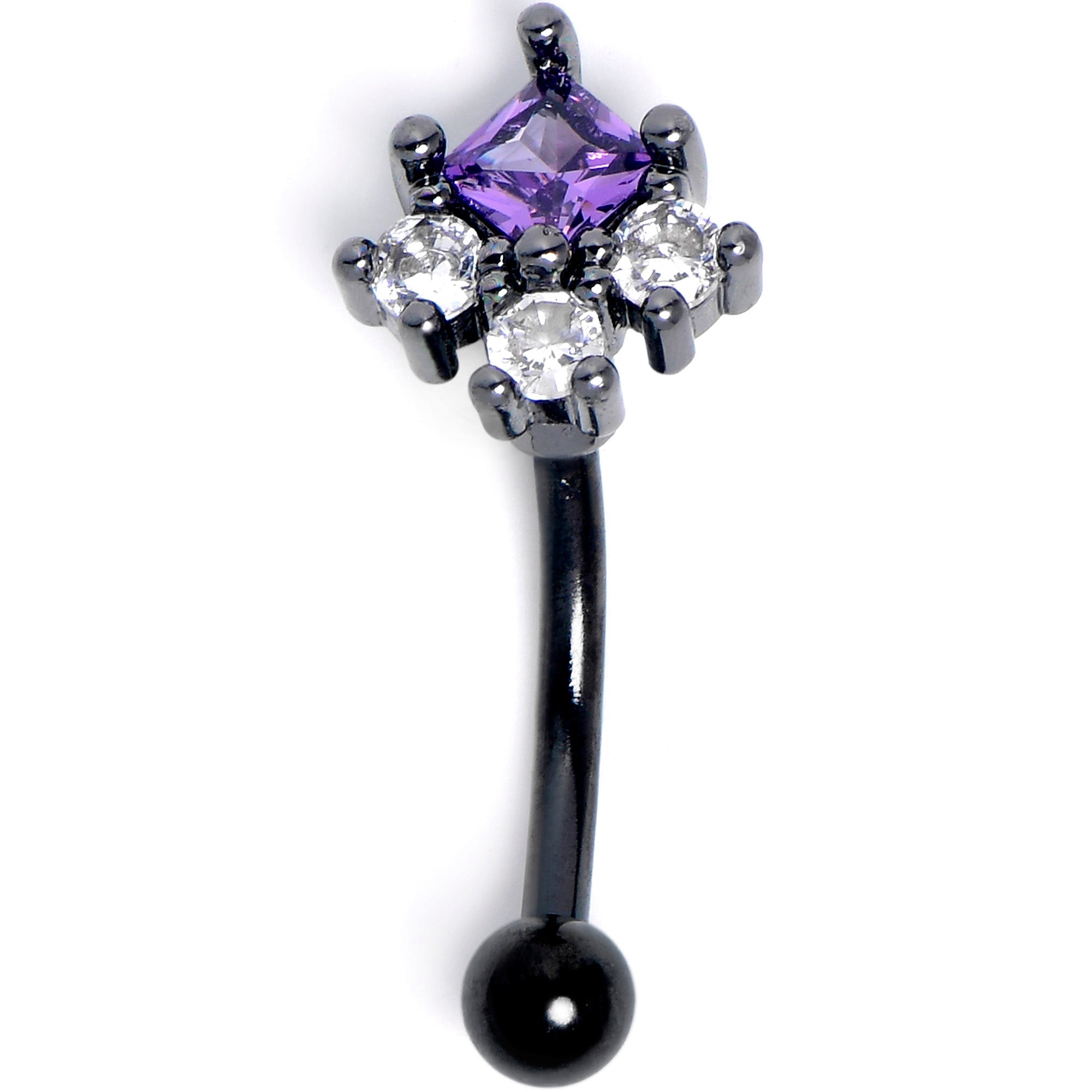 BodyCandy 16G 5/15 Clear Purple CZ Gem Black Rhombus Riot Curved Eyebrow Ring — main product shot