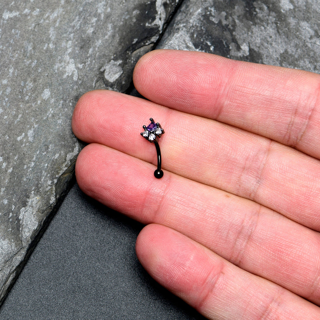 BodyCandy 16G 5/15 Clear Purple CZ Gem Black Rhombus Riot Curved Eyebrow Ring — lifestyle context