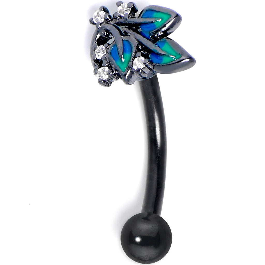 BodyCandy 16G 5/16 Clear CZ Gem Black Lush Leaves Curved Eyebrow Ring — main product shot