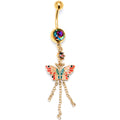 BodyCandy Vitrail Gem Gold Tone Sunrise Butterfly Dangle Belly Ring — main product shot