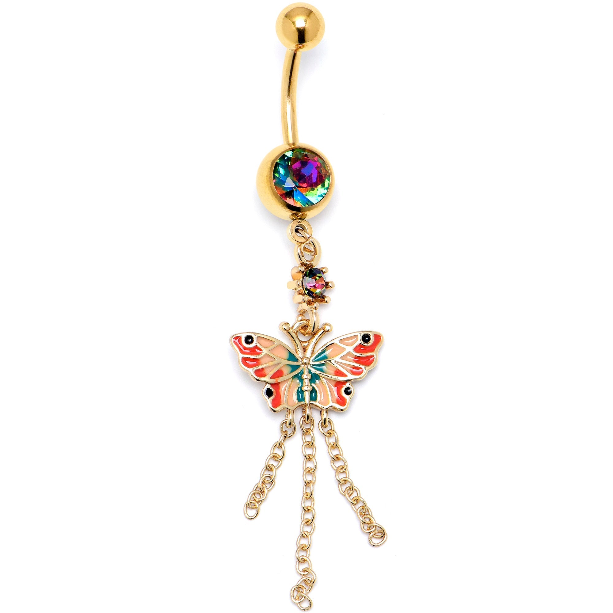 BodyCandy Vitrail Gem Gold Tone Sunrise Butterfly Dangle Belly Ring — main product shot