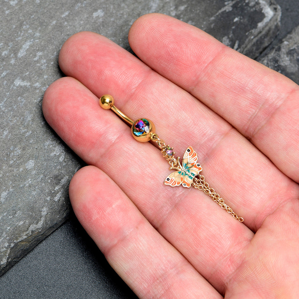 BodyCandy Vitrail Gem Gold Tone Sunrise Butterfly Dangle Belly Ring — lifestyle context