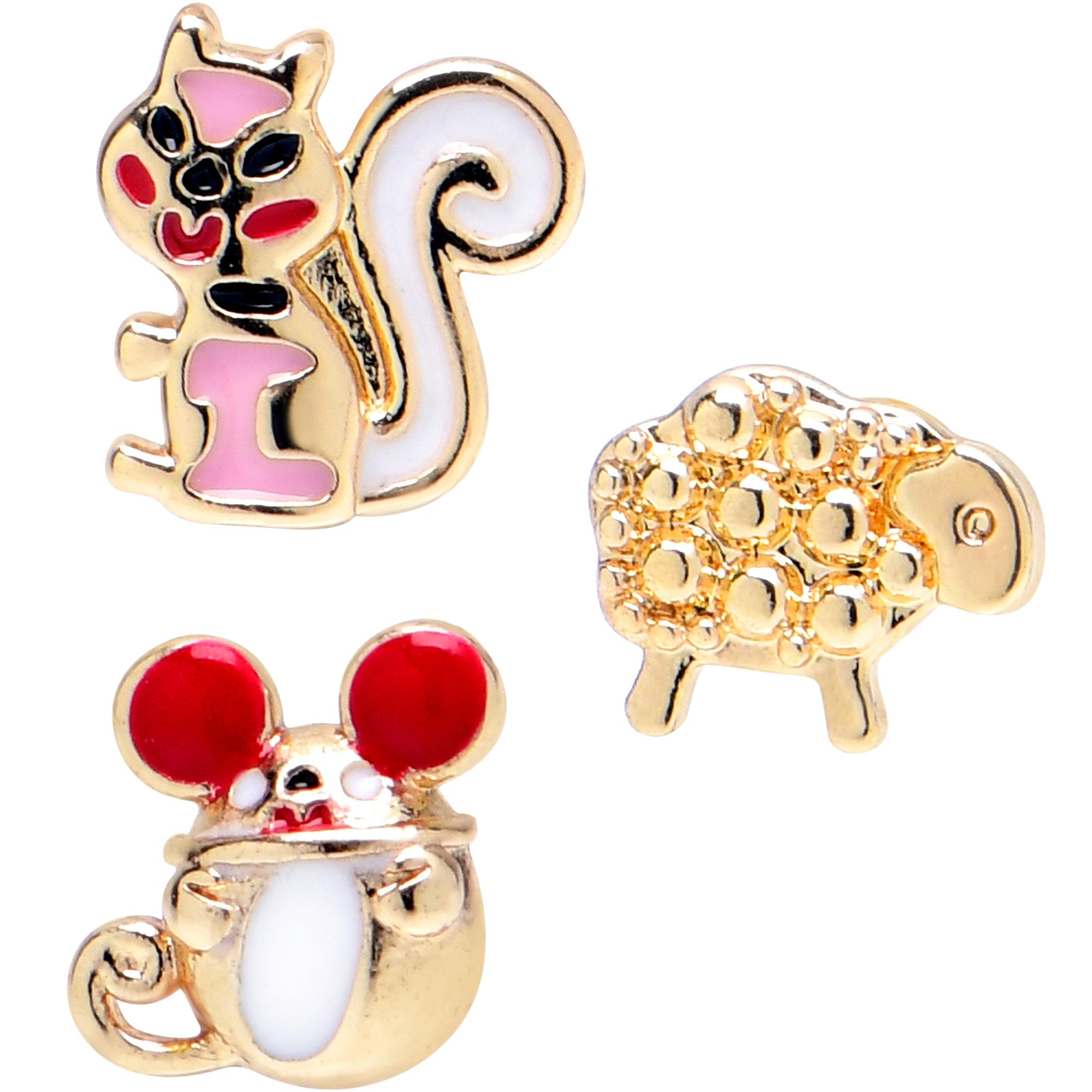BodyCandy 20G 7mm Gold Tone Pretty Critters L Shape Nose Ring Set of 3 — detail close-up