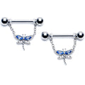 BodyCandy 14G 9/16 Blue CZ Gem Dragonfly Dream Dangle Nipple Ring Set — main product shot