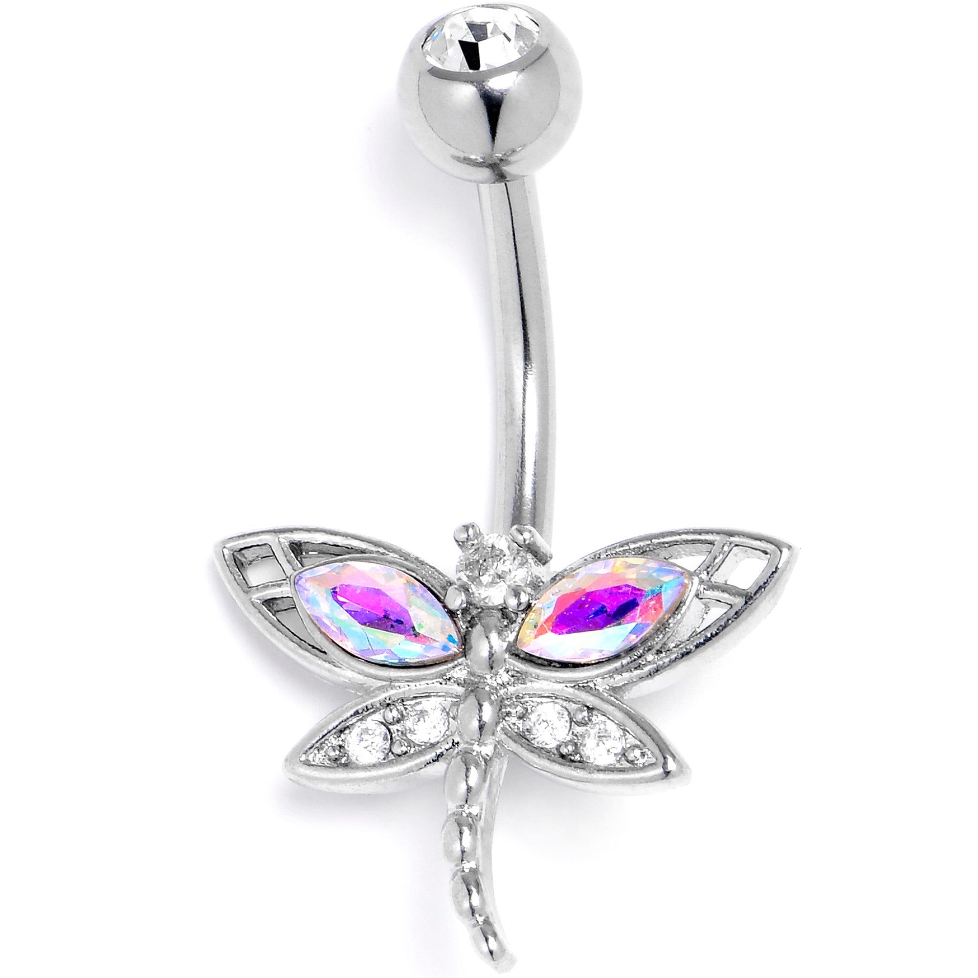 BodyCandy Aurora Clear CZ Gem Understated Dragonfly Belly Ring — main product shot