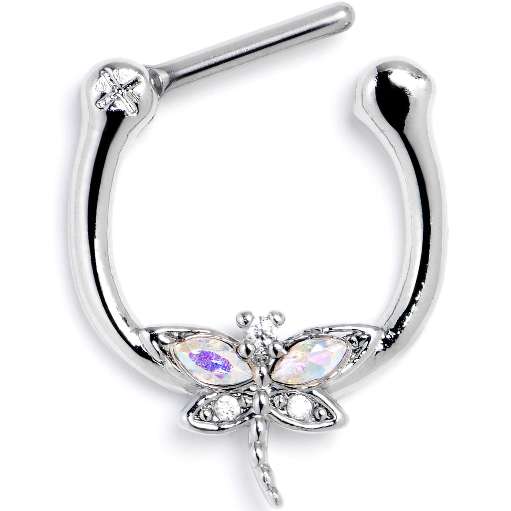 BodyCandy 16G 5/16 Aurora CZ Gem Understated Dragonfly Cartilage Clicker — detail close-up