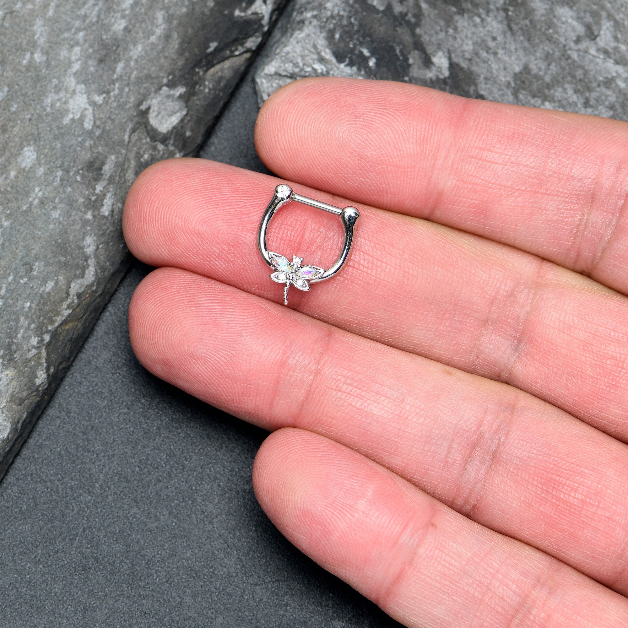 BodyCandy 16G 5/16 Aurora CZ Gem Understated Dragonfly Cartilage Clicker — lifestyle context
